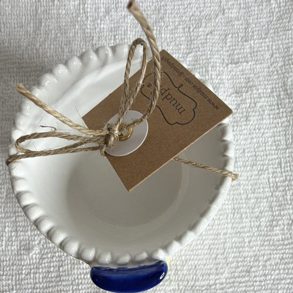 Mud Pie Ceramic Condiment Bowl Set of 3 White Round Scalloped Rim Trust in Must